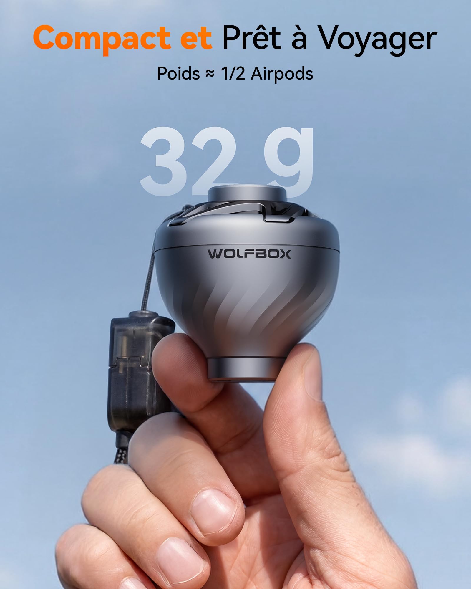 WOLFBOX Mini pompe à air électrique USB sans batterie | MFmini 4,5 KPA Haute Pression 32 g Boîtier en Acier 5 Buses 2 en 1 Gonflage et Aspirateur Camping Piscine Sac sous Vide