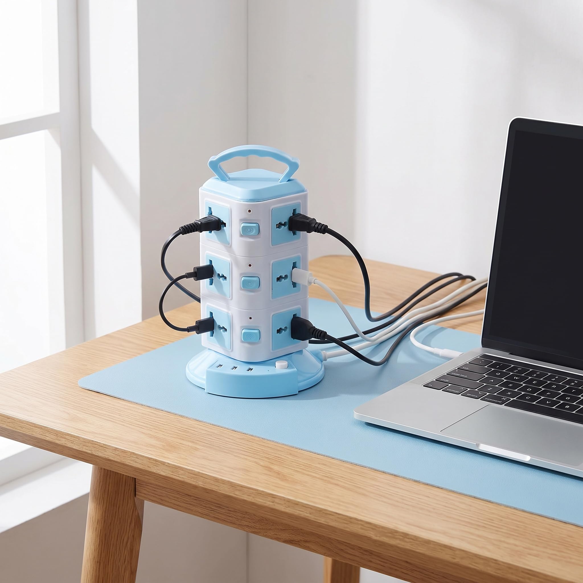 Multipresa USB Verticale con Spina Piatta - Protezione da Sovratensione Compatta per Prese Domestiche, Ideale per Viaggi E Risparmio di Spazio.