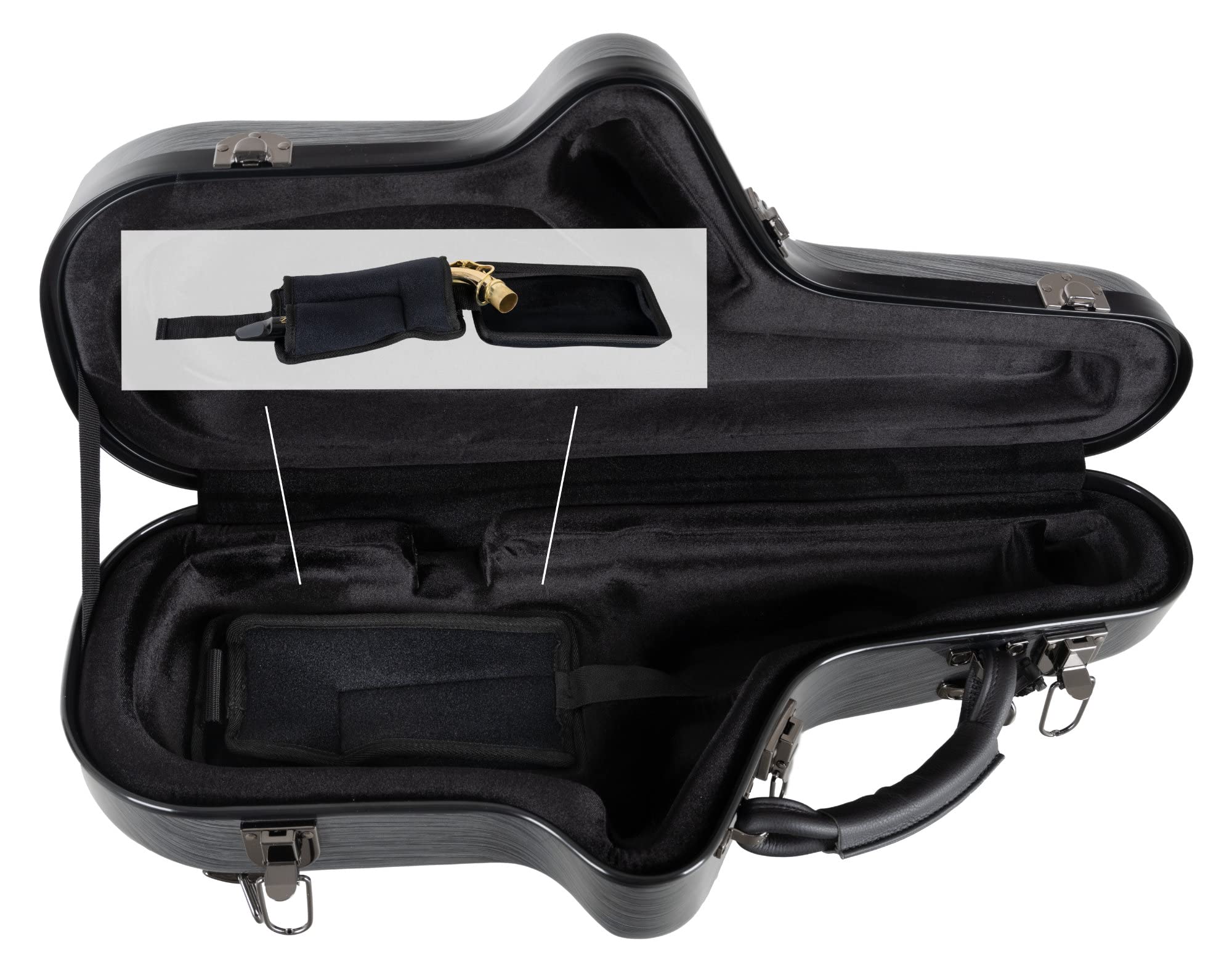 Custodia Deluxe Lechgold rigida per sassofono alto in Eb, imbottitura termica, spazio per S-Bow, bocchino e accessori, set zaino, design carbonio.