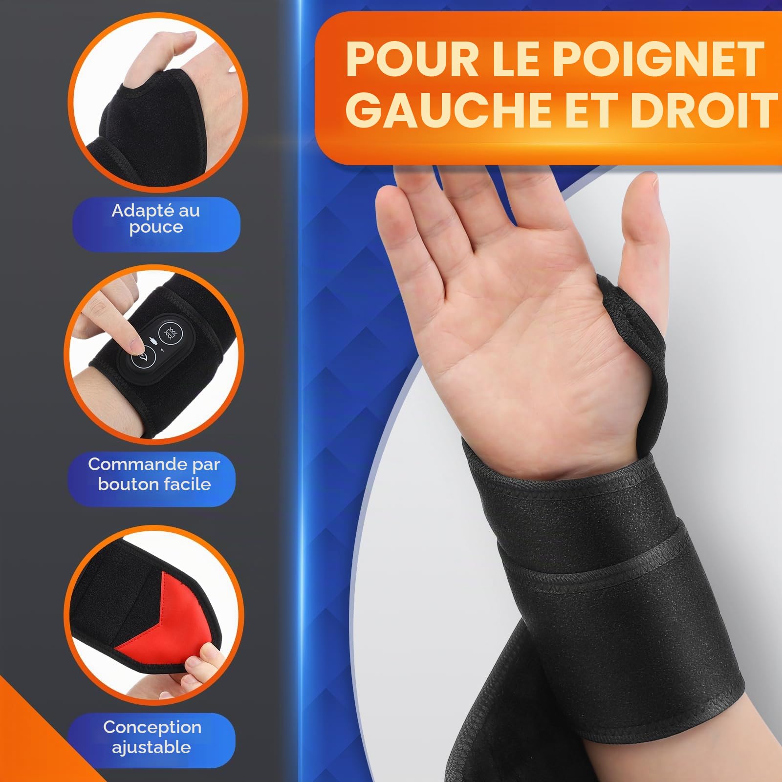 Coussin chauffant sans fil pour poignet avec vibrations, coussin chauffant pour coude, poignet, cheville avec 3 modes de chaleur et de vibration