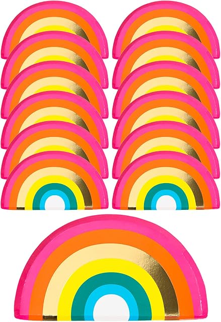 Rainbow Paper Plates for Birthday Party, Disposable Strong and Durable Dishes for Pride Celebration Colourful Tableware for Kids and Adults Pack of 12 (24cm)