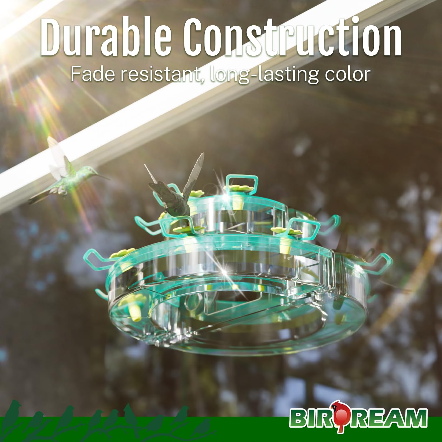 Birdream Comederos de colibríes de ventana para exteriores, con ventosas fuertes y 7 puertos de alimentación, fácil de usar y mantener, regalo para los amantes de los pájaros, comedero de plástico