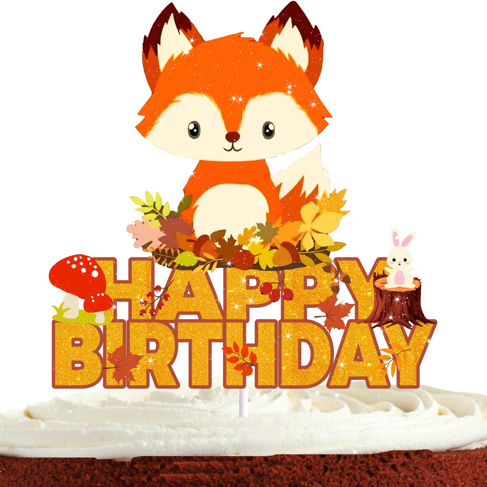 Orange Glitter Fox Cupcake Toppers - Woodland Animal Cake Picks For Baby Shower & Birthday Parties