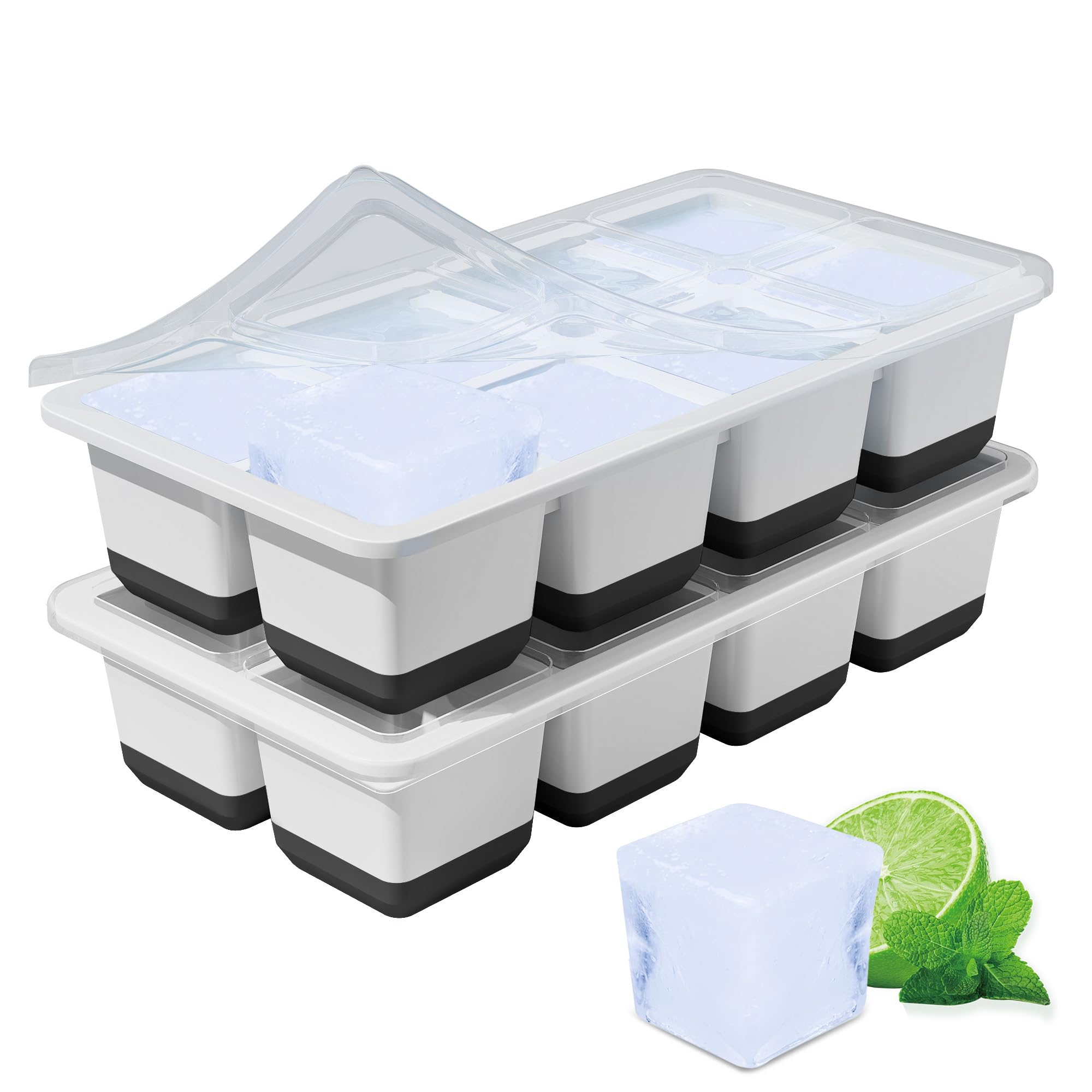 Large Ice Cube Moulds, 1.8in Square Silicone Ice Cube Trays with Lids