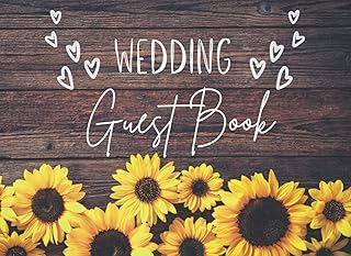 Wedding Guest Book Sunflowers: on Wood Design Book for Guests to Sign In / Elegant Reception Keepsake & Memory Guestbook /...