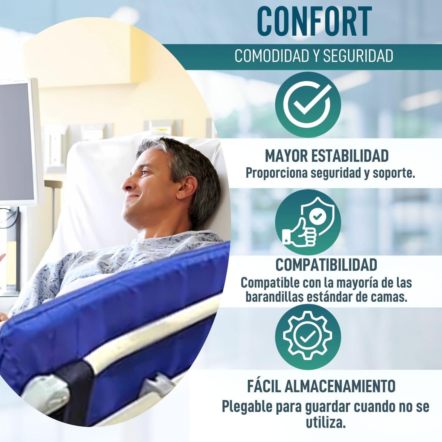 OrtoPrime Protector de Barandilla para Cama Adultos y Niños - Barrera de Seguridad Ortopédica Quitamiedos Cama - Cubrebarandillas Camas Barrera Protectora (Barandilla NO INCLUIDA)