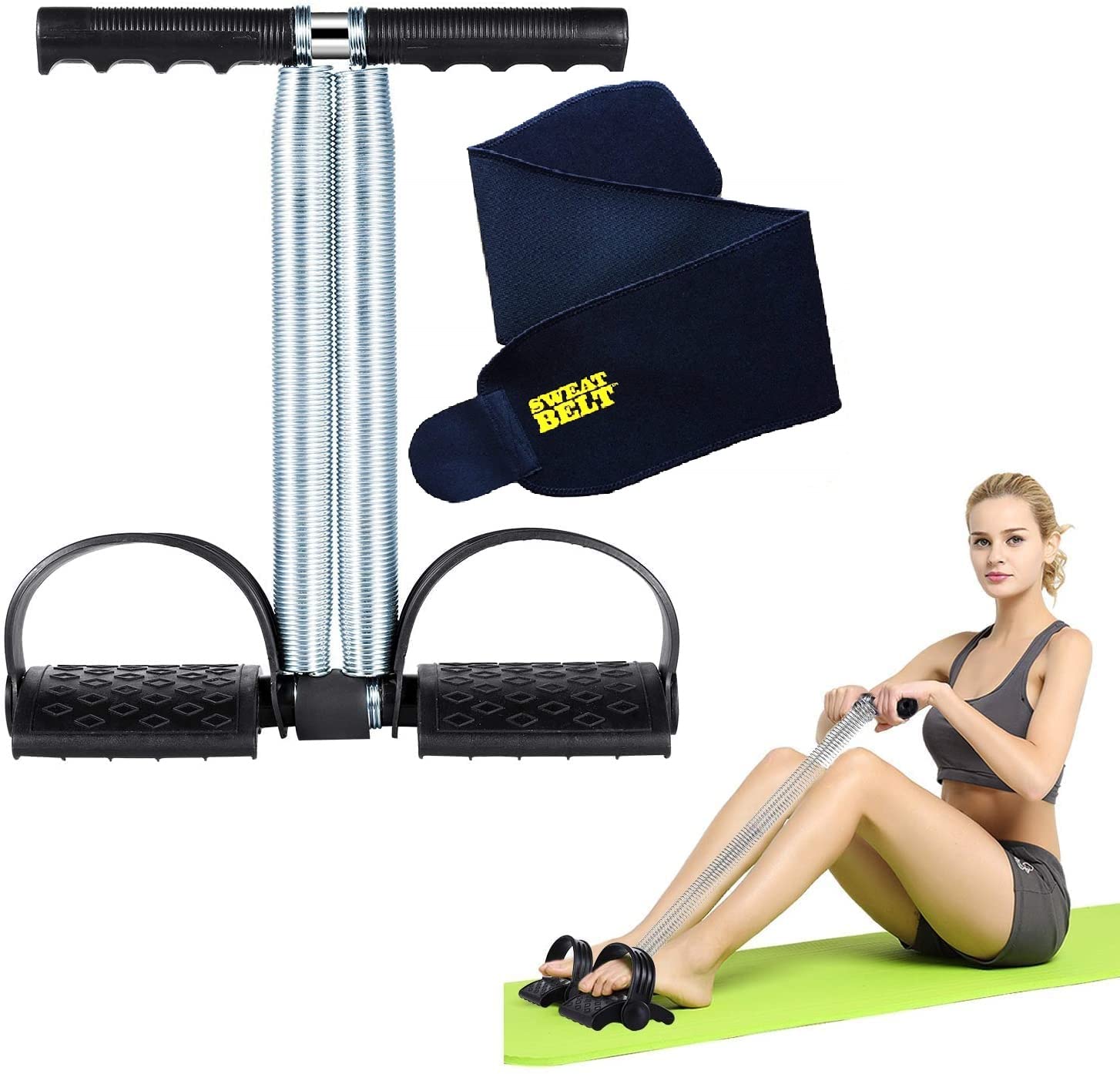 Sidhmart Tummy Trimmer and Sweat Belt Combo Gym Accessories Ab Exercise Equipment Fat Buster Weight Loss Fitness Home Gym Workout Equipment Black (B0957GFD64) Amazon Price History, Amazon Price Tracker