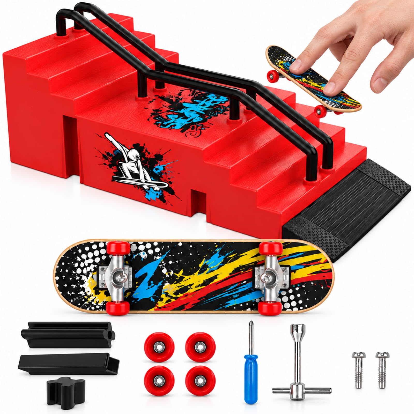 Buuraqq Fingerboard Ramp Set with Mini Finger Skateboard for Desk Display