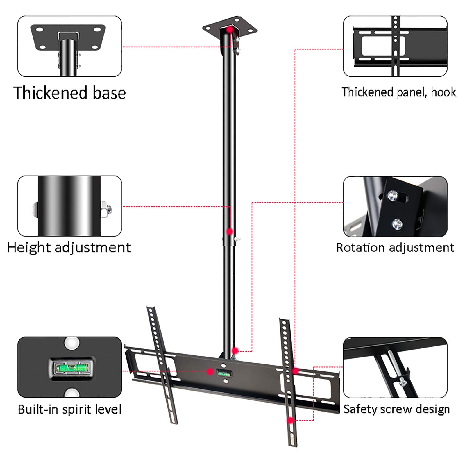Soporte de TV para TV plano de 26 a 50 pulgadas, VESA de 400 x 400 mm, soporte de techo ultra delgado, TV a techo de 39 a 118 pulgadas, soporte de TV inclinable/giratorio