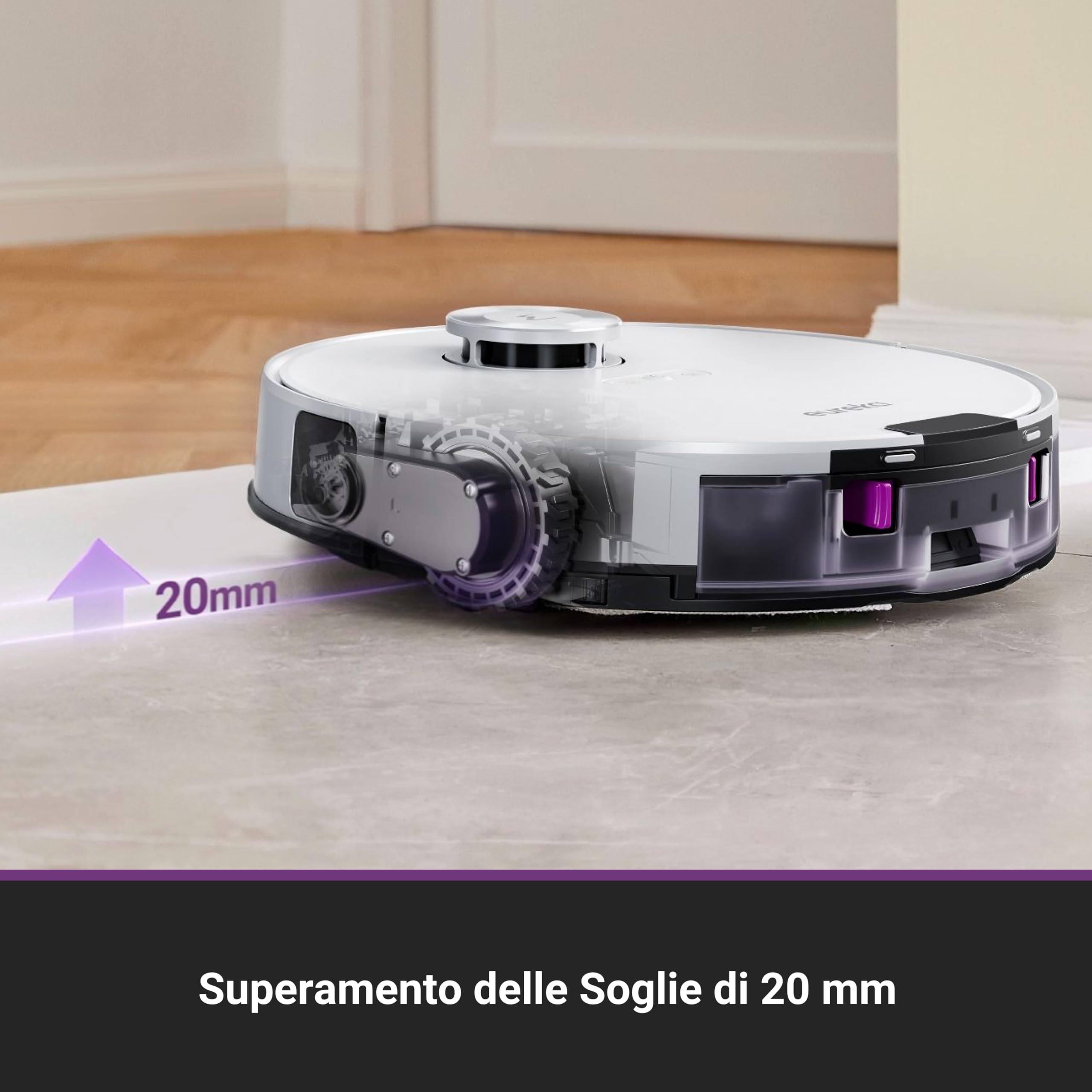 EUREKA E20 Evo Plus Robot Aspirapolvere e Lavapavimenti, 10.000Pa, Anti-Groviglio, 180min Autonomia, Mappatura LDS, Base Senza Sacchetto, Controllo Vocale