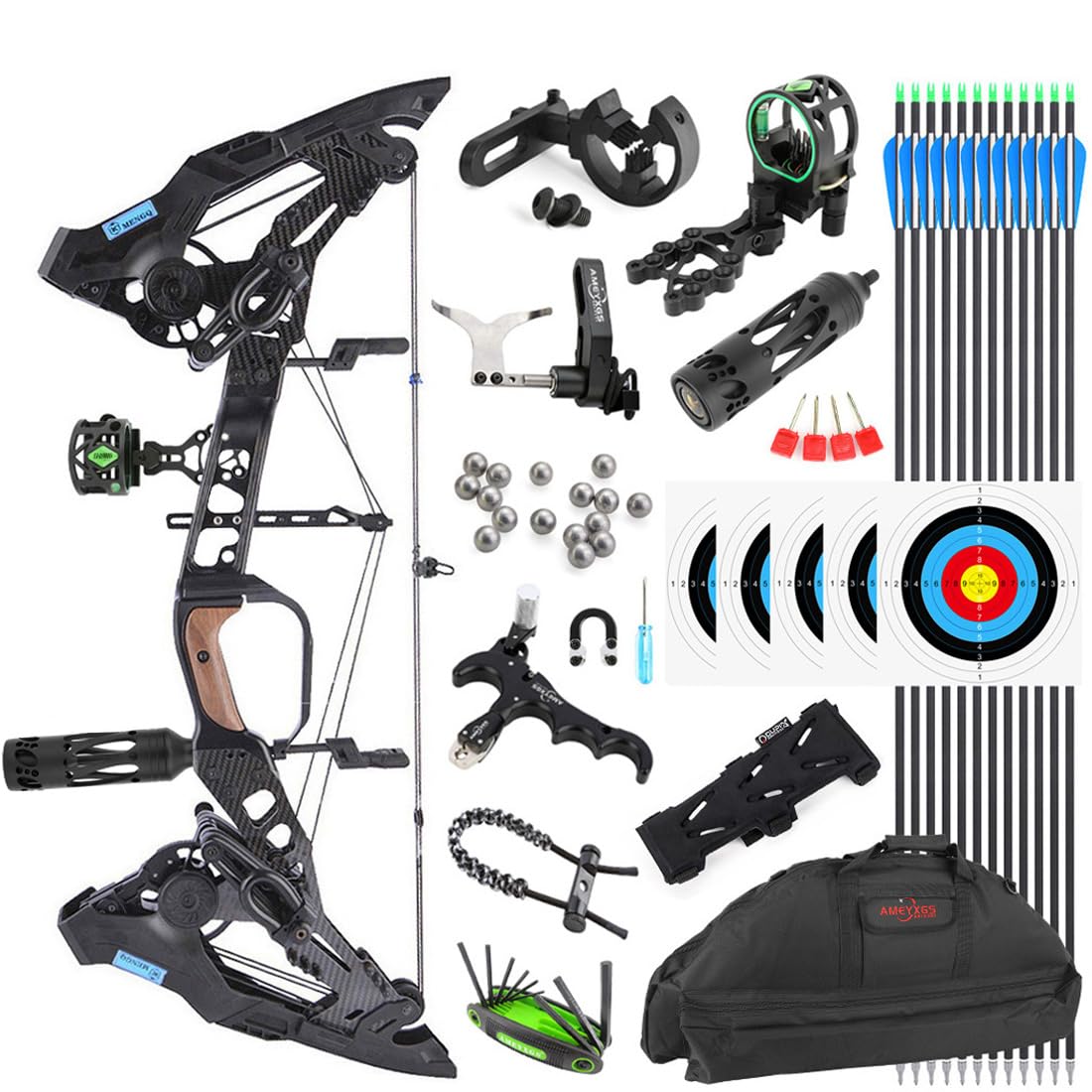 SHARROW Archery Compound Bow Kit Steel Ball Dual Purpose Compound Bow 21.5-60lbs, Compound Bow and Arrows Set with All Accessories