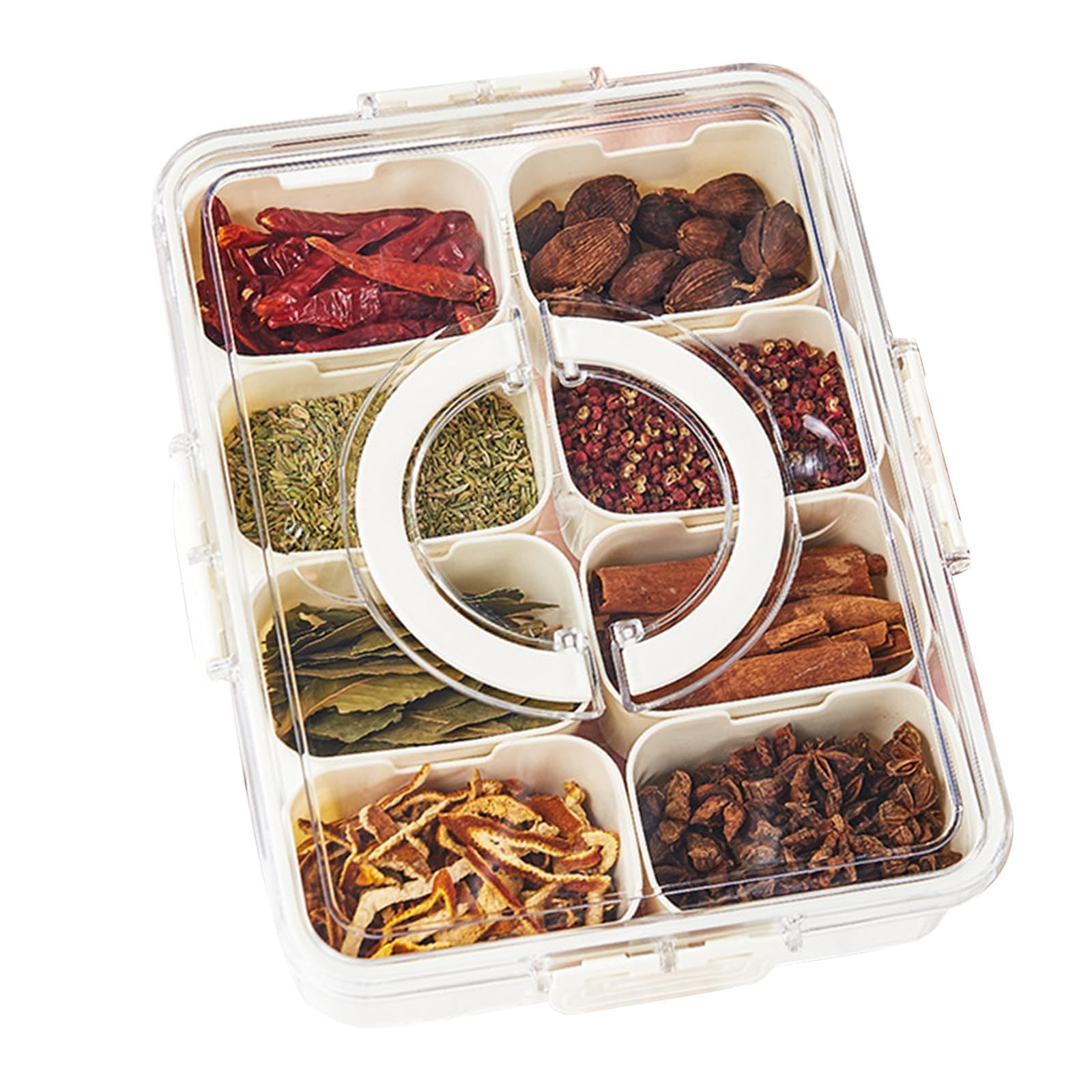 8 Fächer Gewürzbehälter mit Deckel, Rechteckig Snack Schalen Serviertablett Geteiltes Serviertablett mit Griff Geteilte Aufbewahrungsbox, für Gewürze, Snacks, Nicht Spülmaschinenfest (8 Fächer 1pcs)