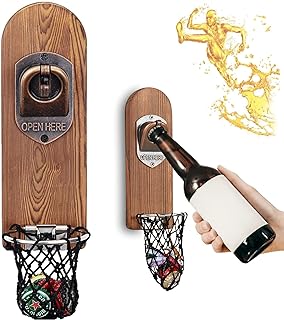 Beer Bottle Opener Wall Mounted with Magnetic Cap Catcher,Wooden Magneti...