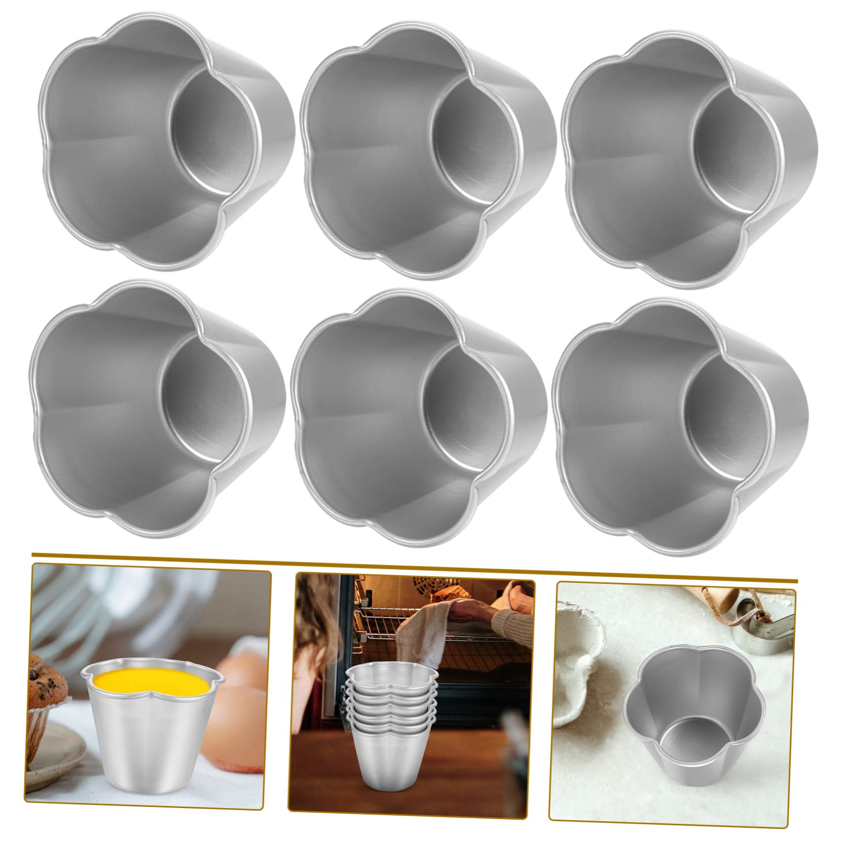 ifundom 6pcs Muffin Cake Non-stick Baking Cups for Tarts Pudding Cakes - Baking Accessories for Home Bakery Use