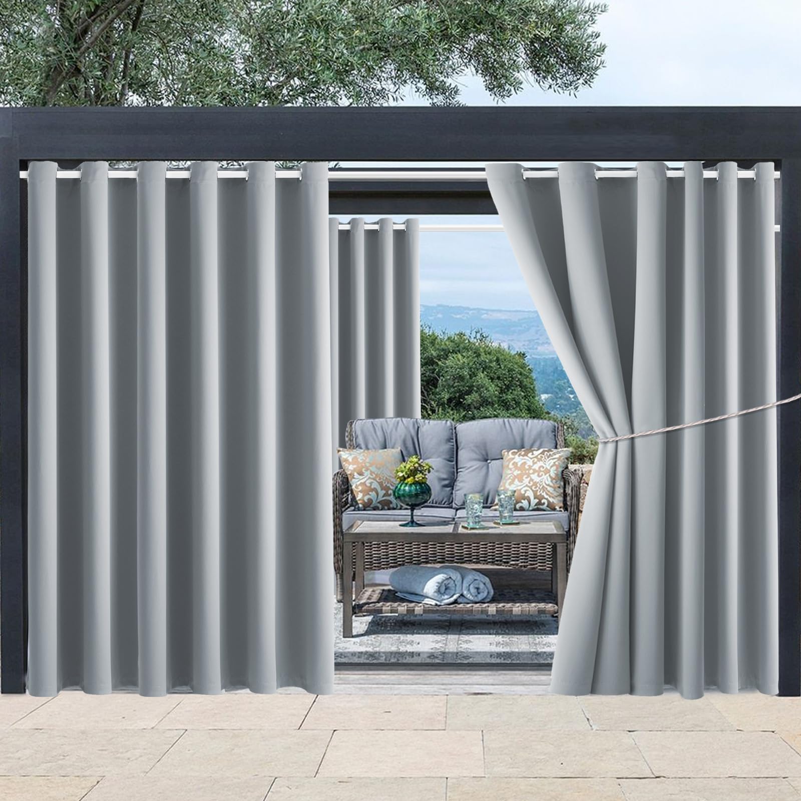 Waterproof Outdoor Curtain W84 x L120 - Grommet Top Sunlight Blocking Window Treatment Drapes Blackout Curtains for Home Bedroom Living Room Patio