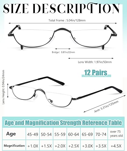 Miniatura 2 de Copkim 12 pares de lentes de lectura de medio marco a granel con bisagra de resorte ajustable para hombres y mujeres