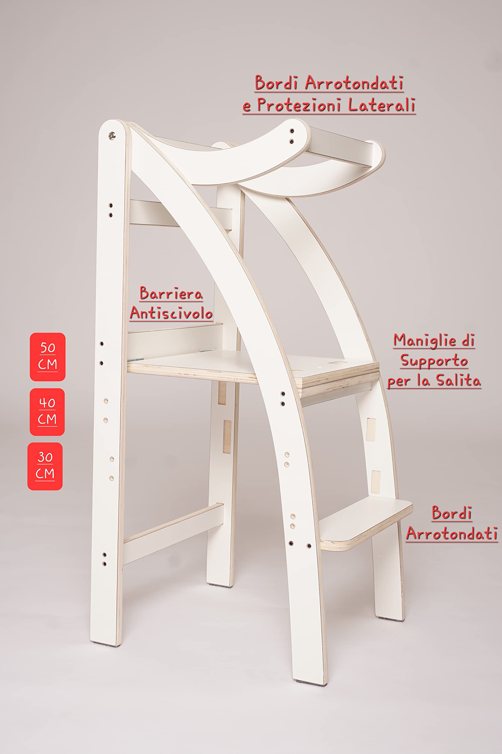 Learning Tower Richiudibile con Blocco per Bambini - Torre Montessori Regolabile su 3 Altezze e Richiudibile - Torre Montessoriana Richiudibile (Bianco, Standard)