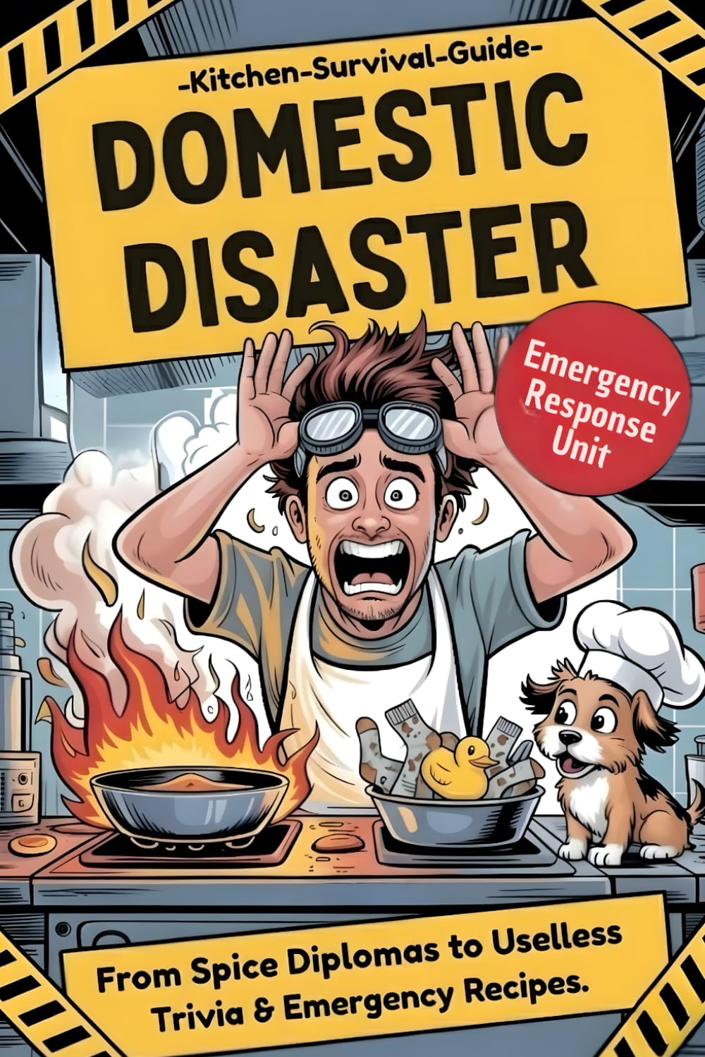 DOMESTIC DISASTER: The Hilarious Kitchen Survival Guide - From Spice Diplomas to Useless Trivia & Emergency Recipes - Funny Gag Gift Cookbook for men (Funny cookbook for men)