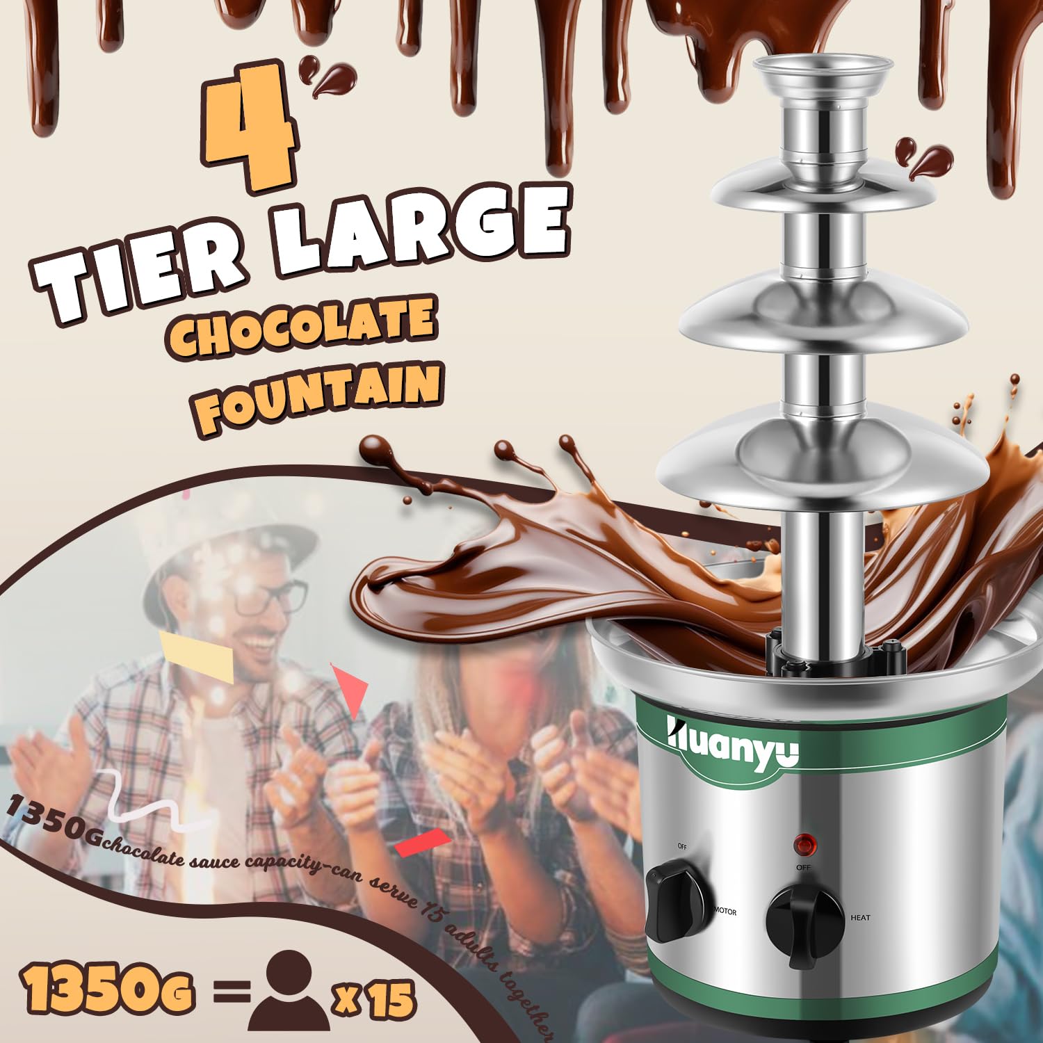 Amazon | Huanyu Chocolate Fountain 4 Tier Hot Chocolate