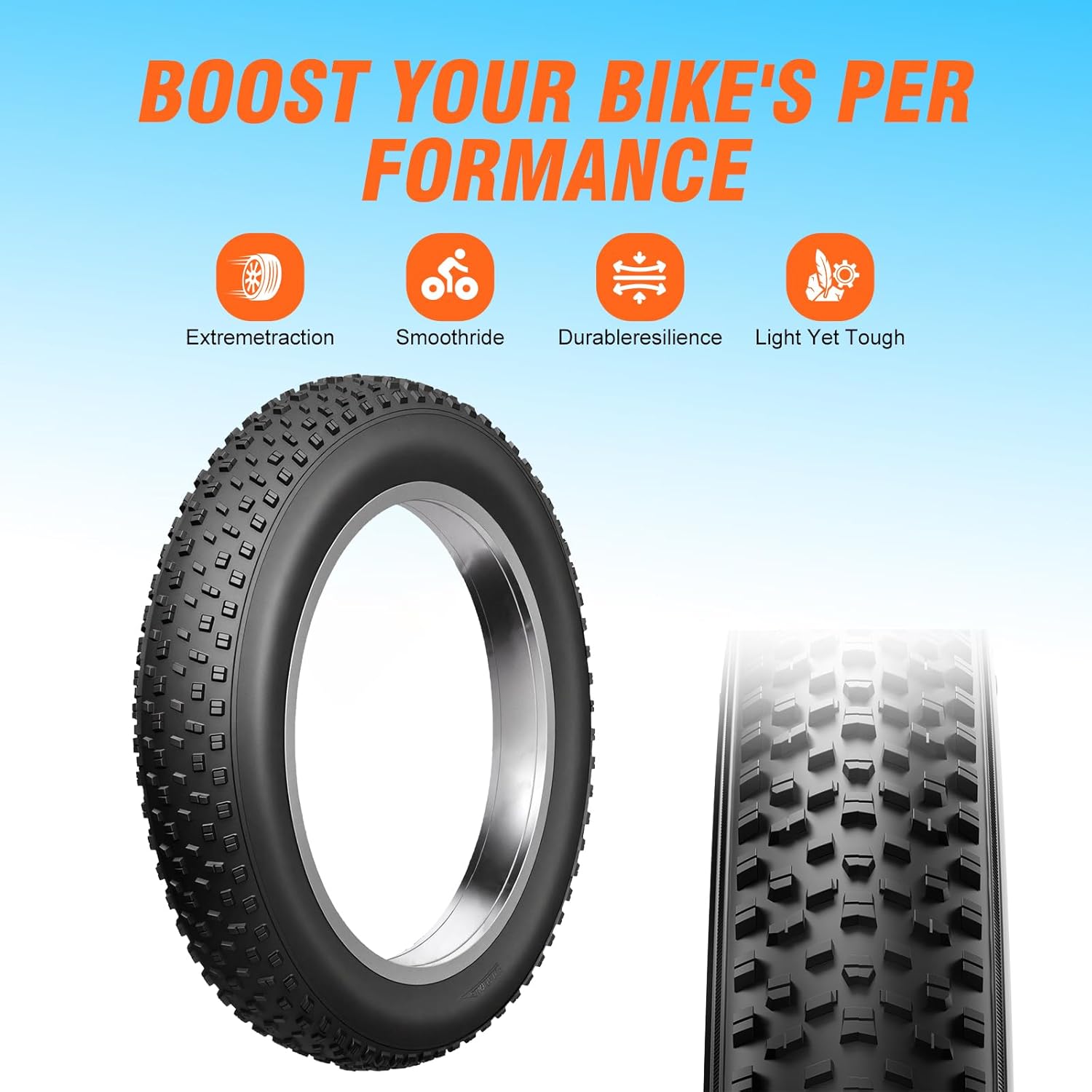 Fat Tire Electric Bike Tires 26x4.0 1-Pack All Terrain Puncture Proof Ebike Tires with Deep Tread, Wear-Resistant for Snow/Sand/Beach/Off-Road - Compatible with 26 Inch Fat Tire Bikes