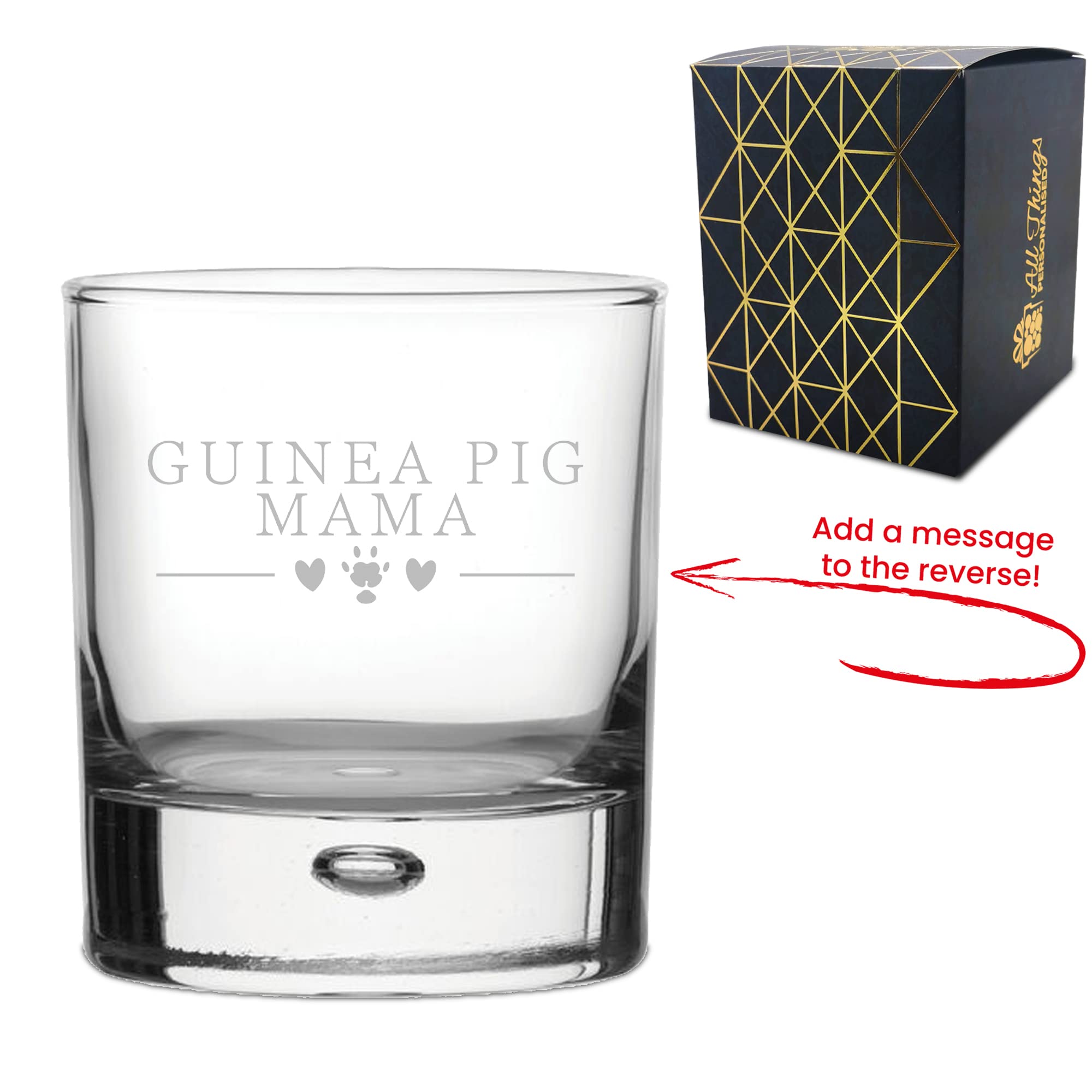 Vaso de whisky grabado personalizado con diseño de conejillo de indias, añade un mensaje personalizado al reverso, grabado con láser, caja de regalo incluida, regalo para mamá, regalo de cumpleaños