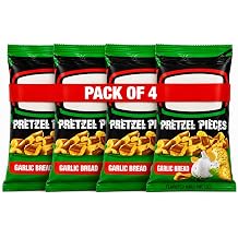 Garlic Bread Flavoured Pretzel Pieces Multipack Pack of 4 4 x 85g   Crunchy Baked Pretzel Snacks, Savoury Garlic Bread Seasoning, Sharing Snack, Party Food, 340g Total
