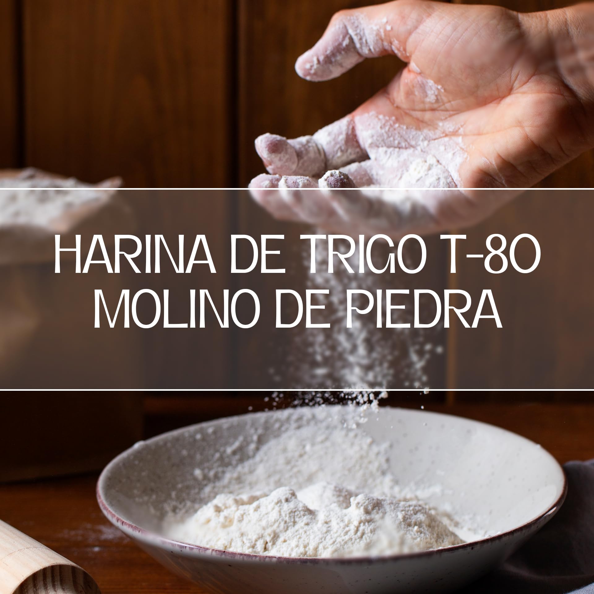 Harina de Trigo T.80 | Molida en Molino de Piedra | Fuerza Panadera W 200-250 | Especial para Pan y Pizza | Para Apasionados del Pan Artesanal | Ofrece Textura Delicada y un Sabor Profundo | 25kg
