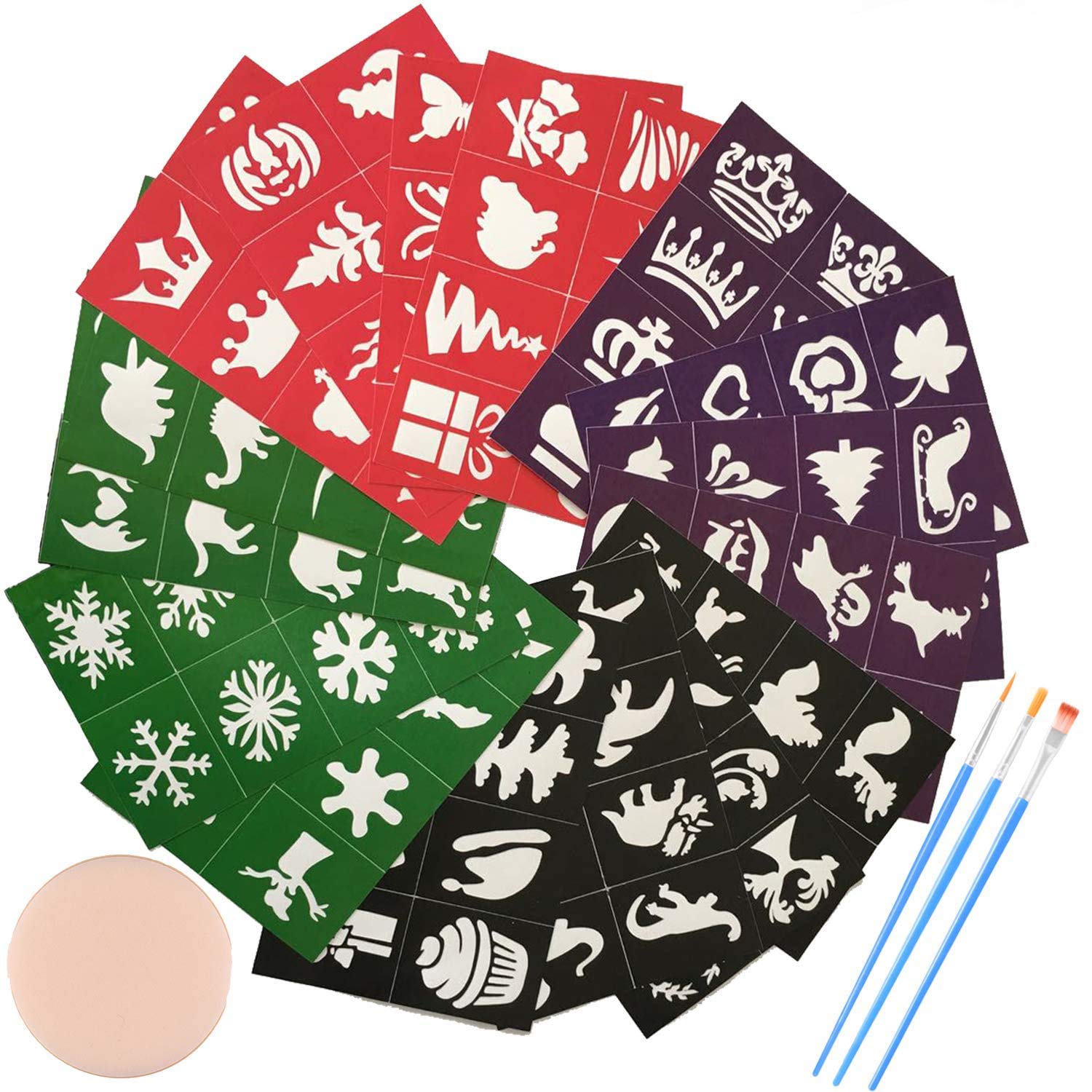 Face & Body Paint Stencils Kit for Kids (128-Pack) - Reusable, Soft and Easy to Stick Down - Tattoo Stencils, Glitter Temporary Tattoos for Kids School Carnival Birthdays Halloween Christmas