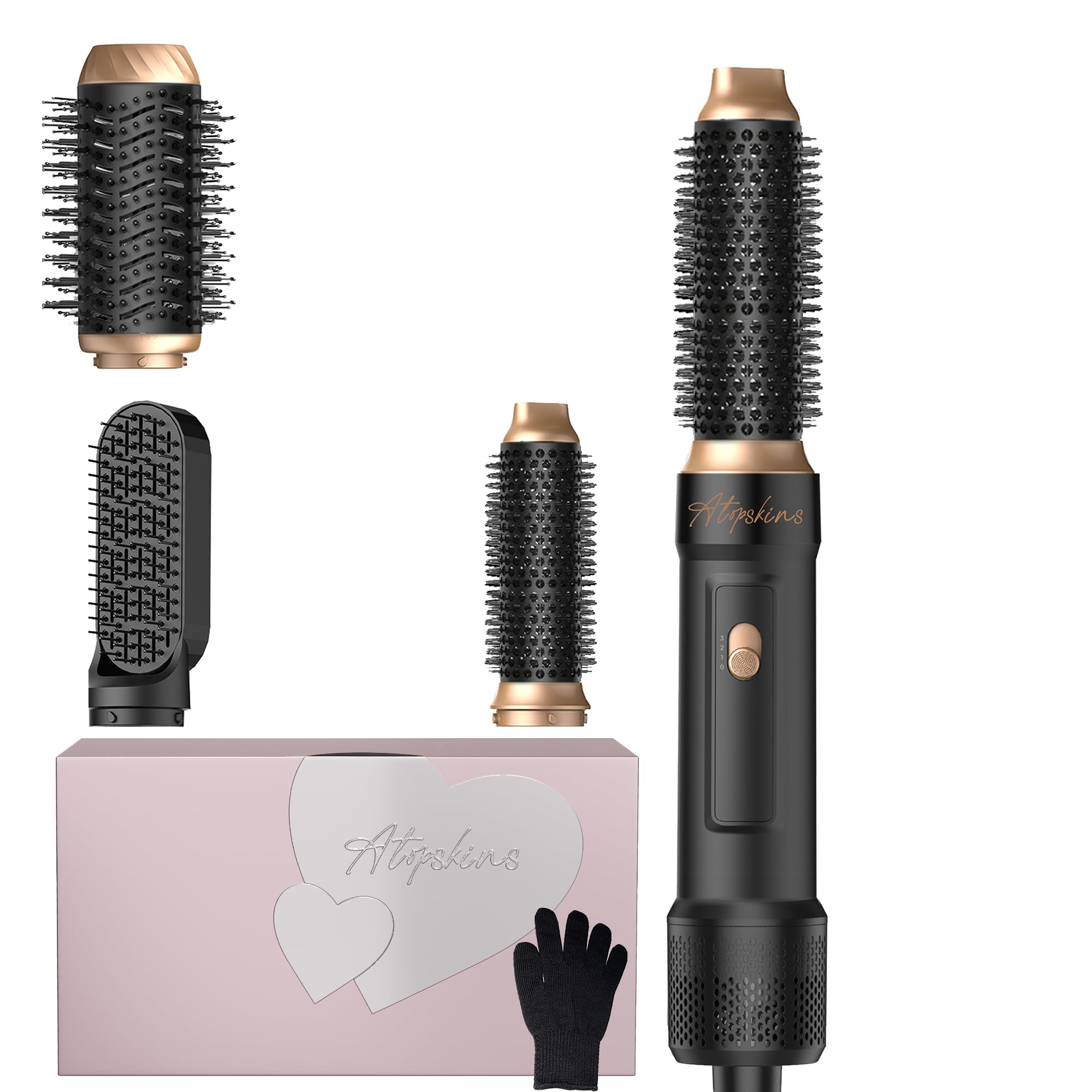 Atopskins Airbrush 6 in 1 6 in 1 Hairstyler, Air Styler Set Magic Styler Hair Styler Hair Dryer Brush with Curl,Straighten, Volumise, Smooth and Hairdryer Brushes,Gift Set for Women Hair Comb