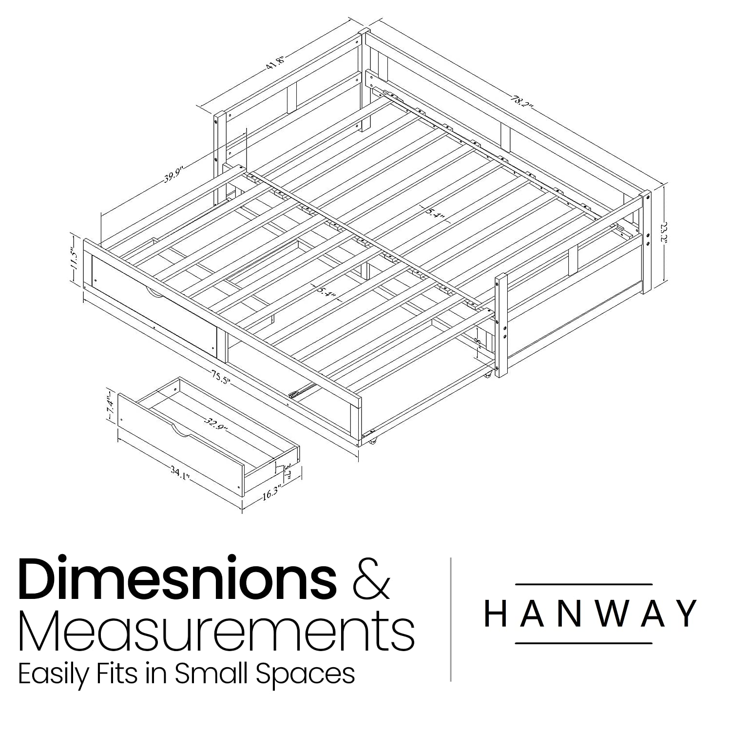Hanway Twin Daybed with Two Drawers White Solid Pine Wood Material
