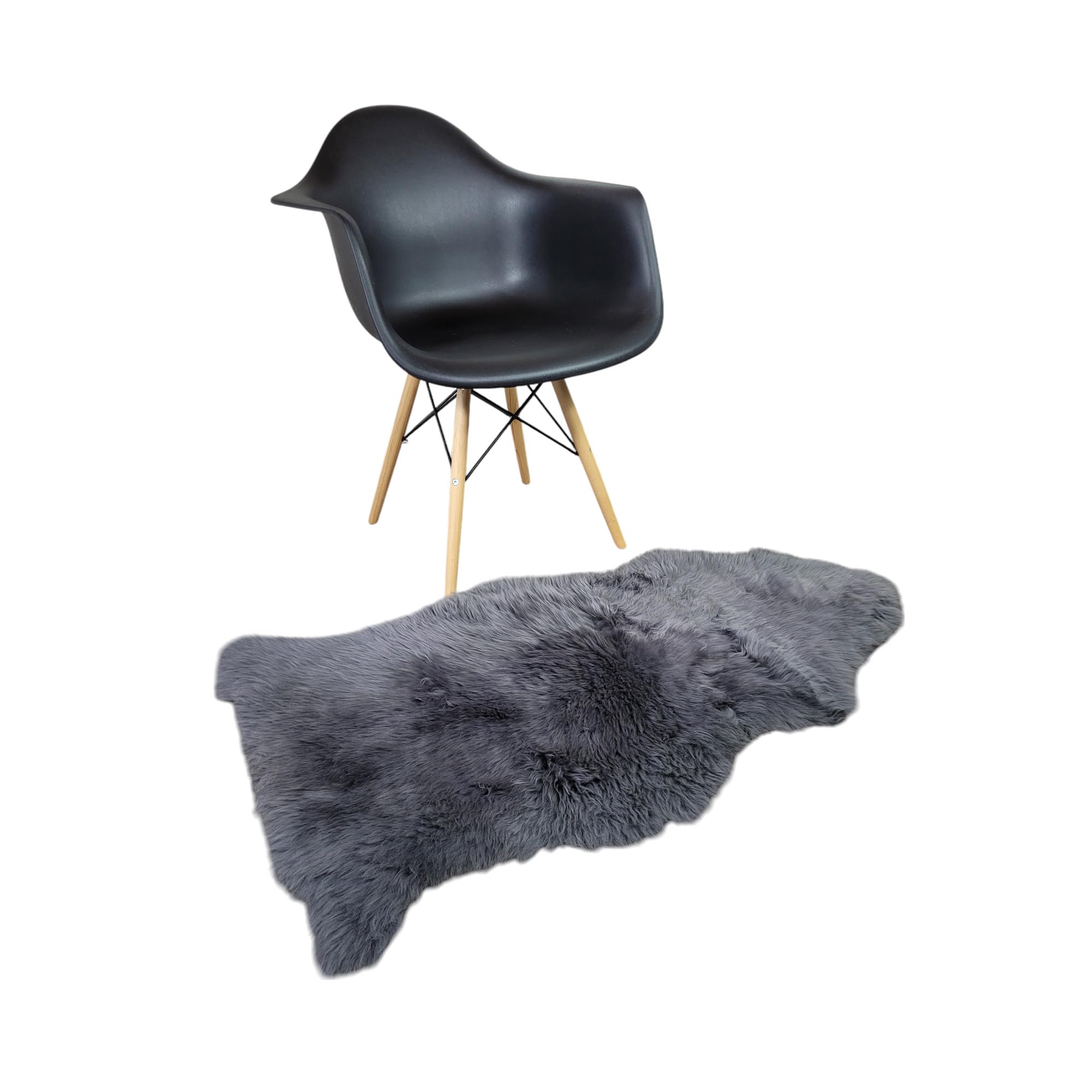Naturasan Lammfell Langhaarig - Flauschiger Teppich für Wohnzimmer, Schlafzimmer etc, echtes Schaffell für Sofa, Couch, Stuhl, Esstisch, Natur, Grau (90-100cm genäht)