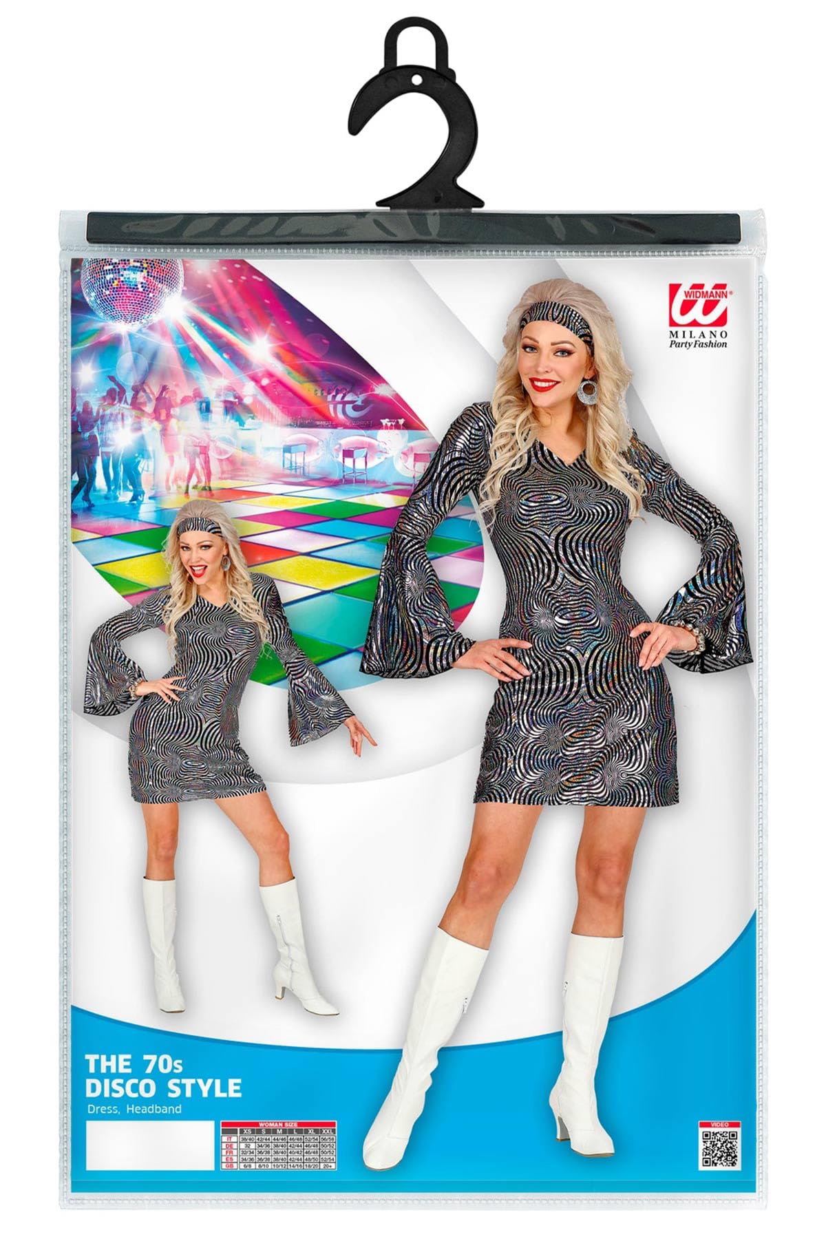 W WIDMANN MILANO Party Fashion – kostium w stylu disco lat 70., sukienka i opaska na głowę, na karnawał, festiwale