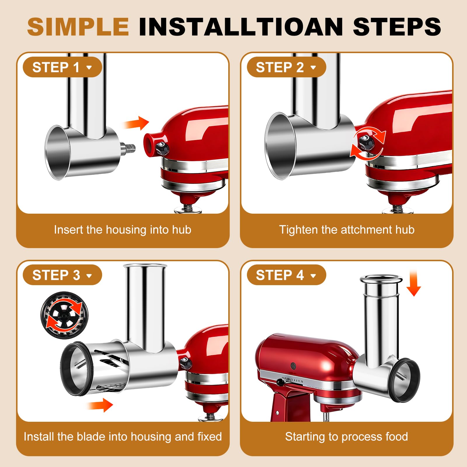 Slicer Shredder Aufsatz für Kitchenaid Standmixer | Edelstahl, Gemüseschredder, Käsereibe, Salatmacher, Chopper Mahlpulver Zubehör für Küchenhelfer