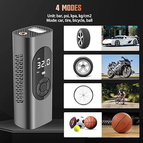 Miniatura 2 de Inflador de neumáticos, compresor de aire portátil, bomba de aire inalámbrica de 150 PSI para neumáticos de automóvil, bomba de neumáticos con