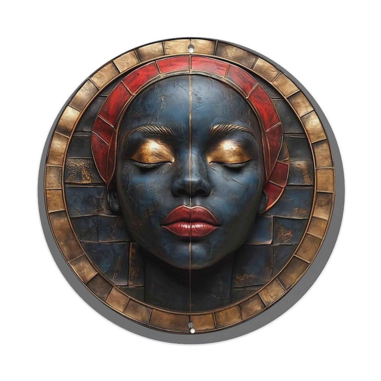 Artistic Face Design With Gold Accents Metal Tin Sign Plaque