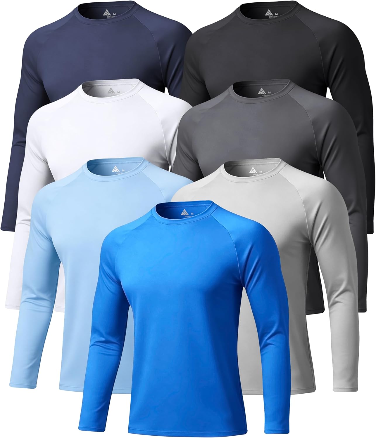 7 Pack Mens UPF 50+ Sun Protection Shirts Long Sleeve Fast Dry Lightweight Rashguard for Running Swimming