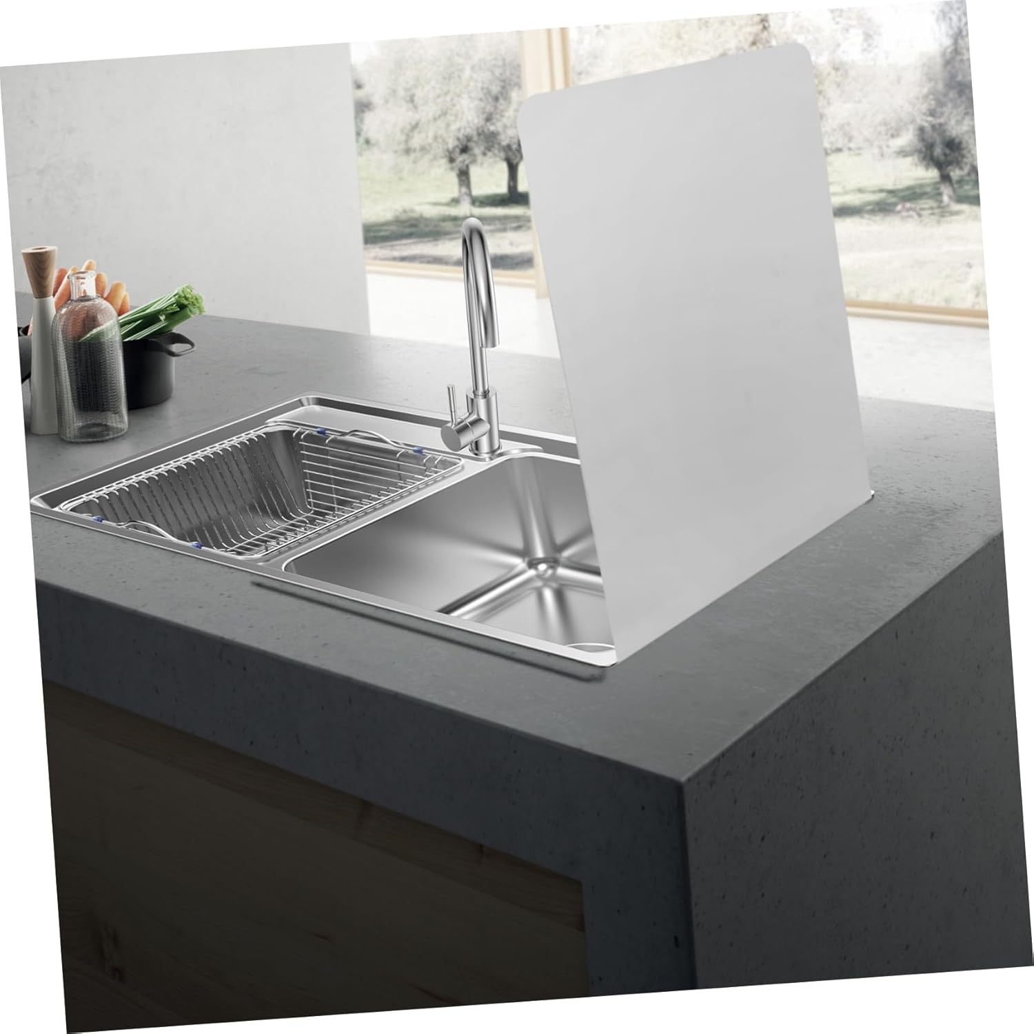 2pcs Wall-mounted Sink Splash Guard Kitchen Sink Splatter Guard Stainless Steel Easy to Install Clean