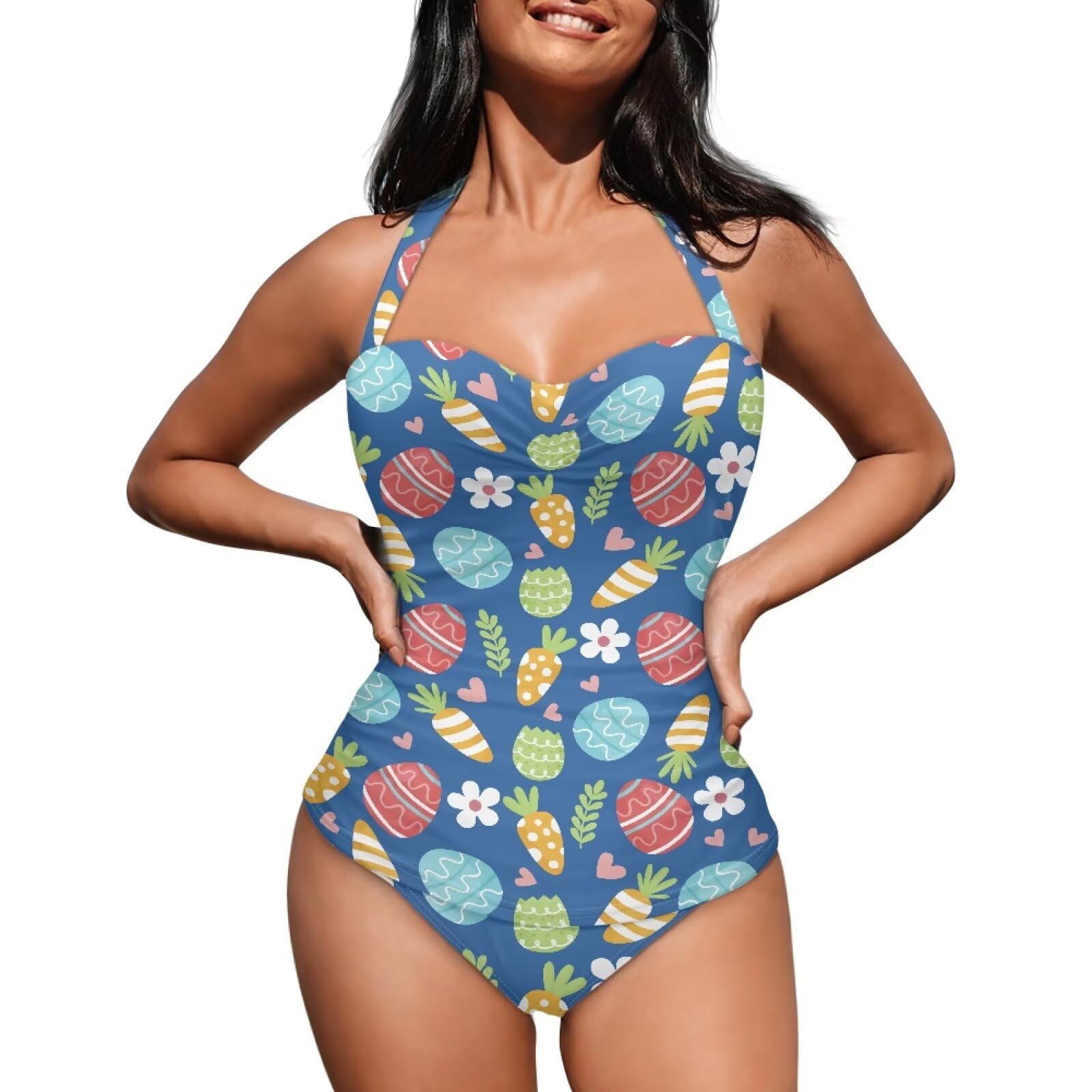 Gzzxiailg Eggs Carrot Bikini for Womens One Piece Halter Retro Swimsuit Tie Back Vintage Bathing Suit Vintage Swimwear Tummy Control Size S-2XL Easter Gifts