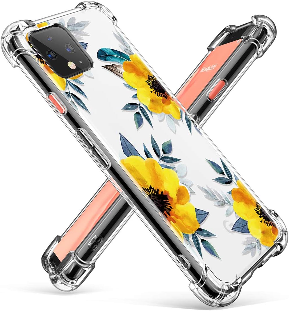 GVIEWIN Compatible for Google Pixel 4XL Case 2019, Flower Pattern Design with Shockproof Corner, Ultra Slim TPU Bumper Protective Phone Cover Case for Pixel 4 XL (Sunflowers/Yellow)