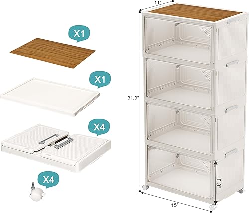 Miniatura 2 de Spaclear Contenedores de almacenamiento apilables con tapas, paquete de 4 contenedores de almacenamiento de cajones de plástico para organizar,