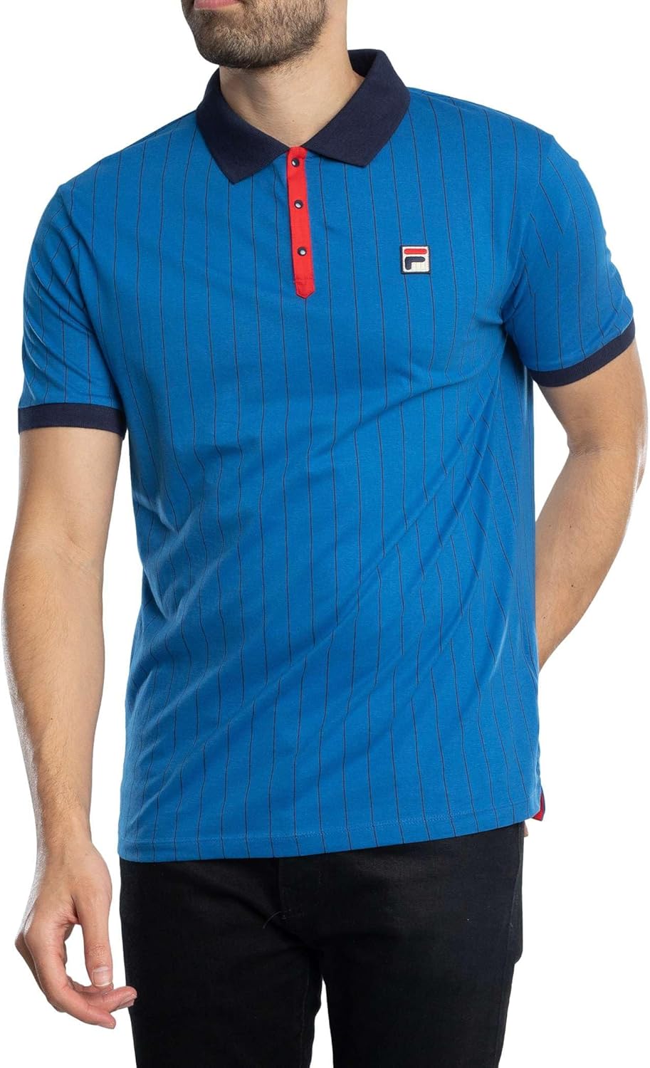 Fila Men's BB1 Classic Vintage Striped Polo Shirt, Turkish Sea/Navy/Red - Image 2