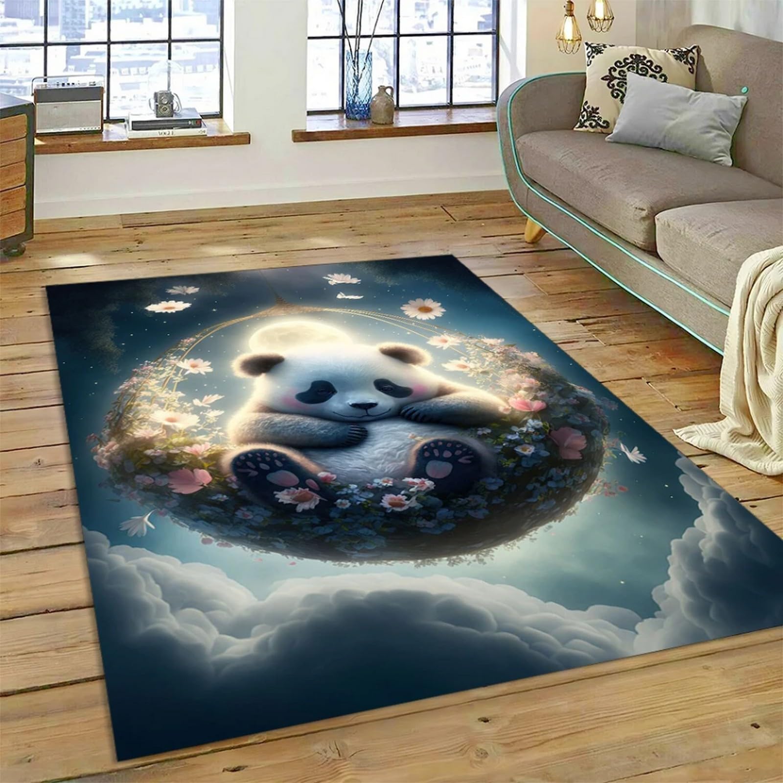Tapis de salon pandas facile d'entretien et ultra résistant 200x300cm