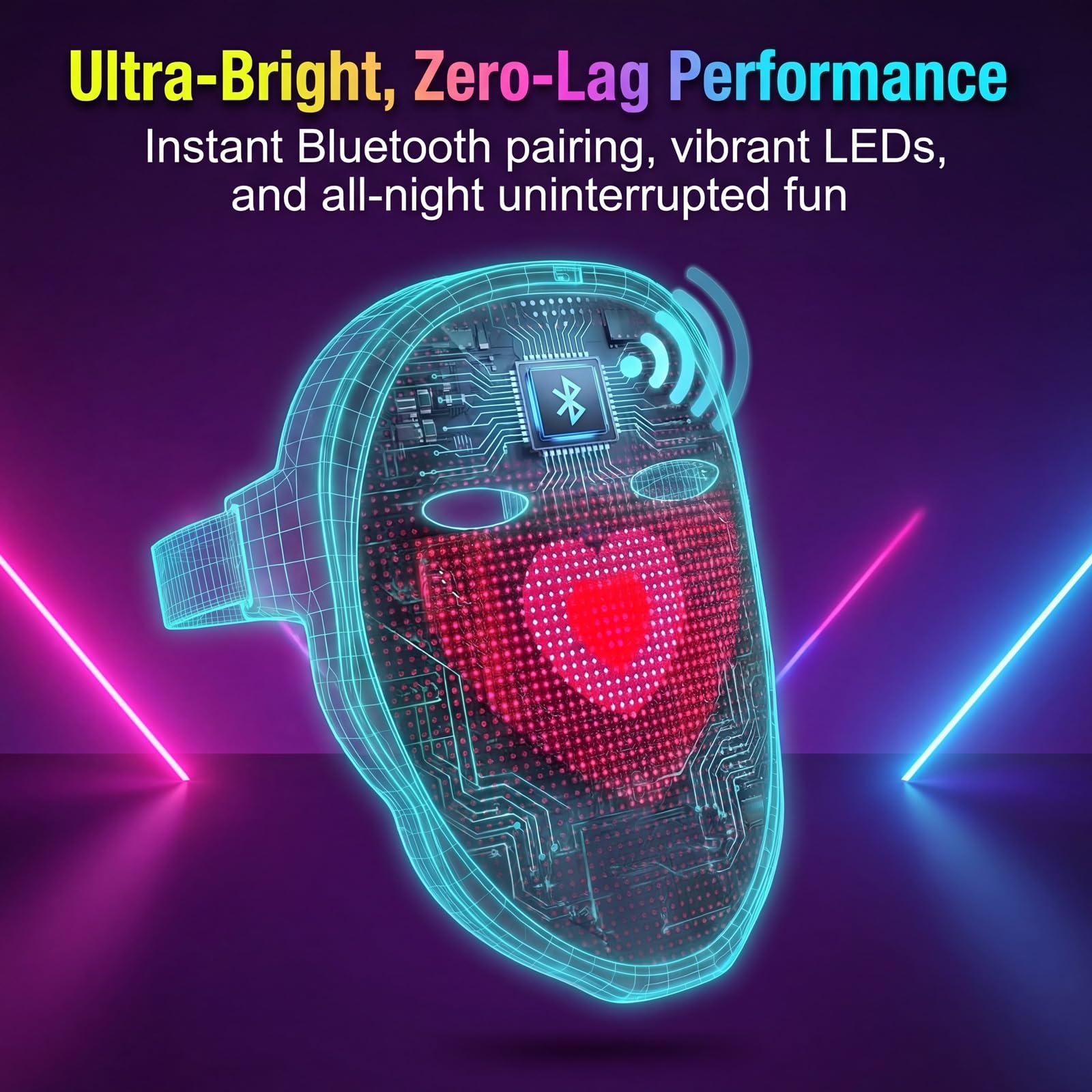 MEGOO Led Mask with Bluetooth Programmable App,Light Up Digital Face Mask view 3