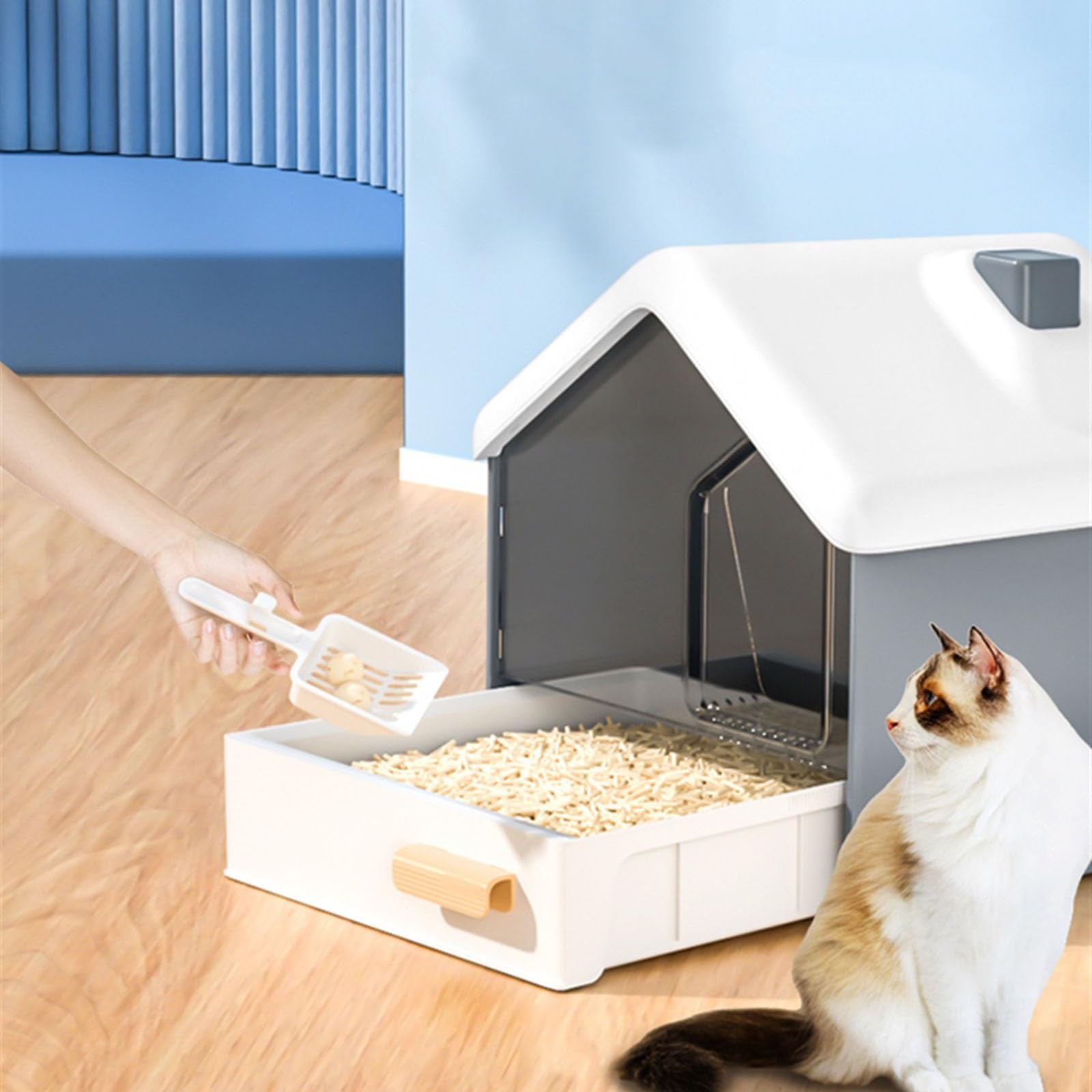 Exclusivo para Gatos y Perros Bandeja de Arena for Gatos con Capucha Gigante, Bandeja for for privacidad y for Mantener la adentro, portátil, fácil Limpiar para Interiores(Green)