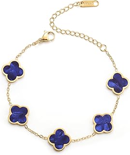 18K Gold Plated Clover Lucky Bracelet for Women White/Black/Red/Green Flower Four Leaf Link Bracelets Trendy Jewelry Gifts for Women
