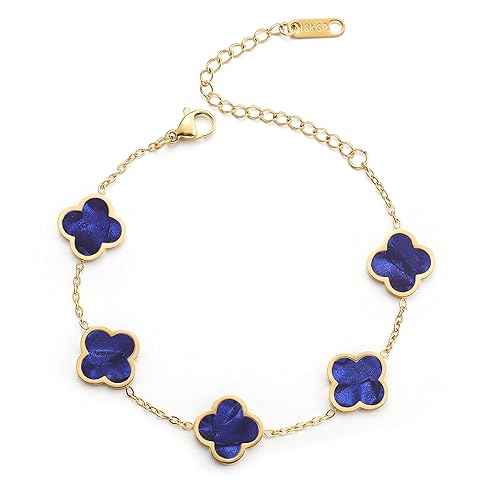 18K Gold Plated Clover Lucky Bracelet for Women White/Black/Red/Green Flower