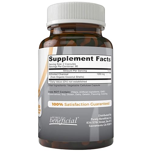 PURELY Beneficial Activated Coconut Charcoal 1200mg, 180