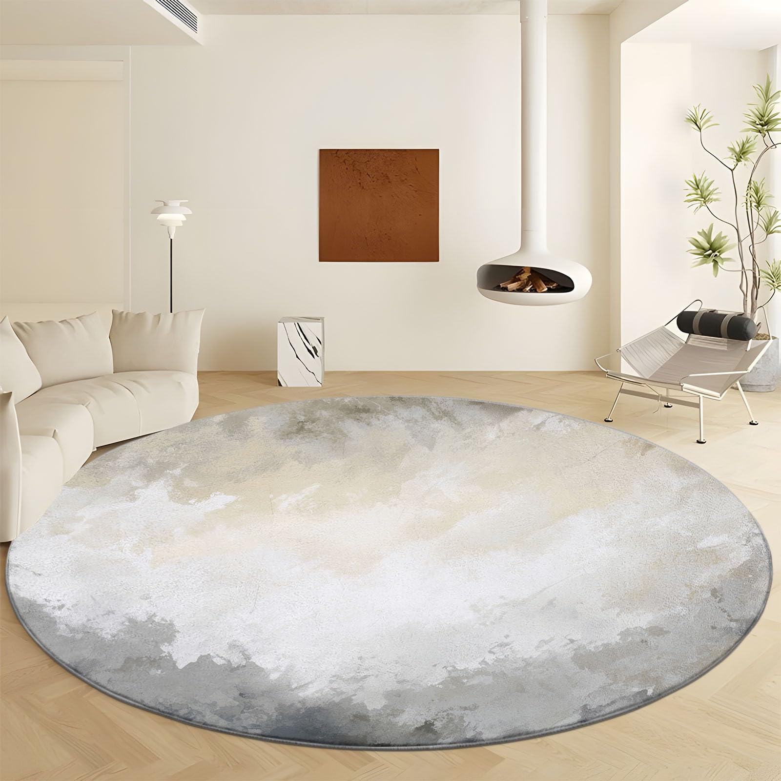 Generico Ø 90 cm Rotondo Tappeto Texture Consumate, Tappeti Antiscivolo e Lavabile Grigio - Pelo Corto Morbido Tappeto per Camera da Letto Soggiorno Stanza dei Giochi Decorazione Casa