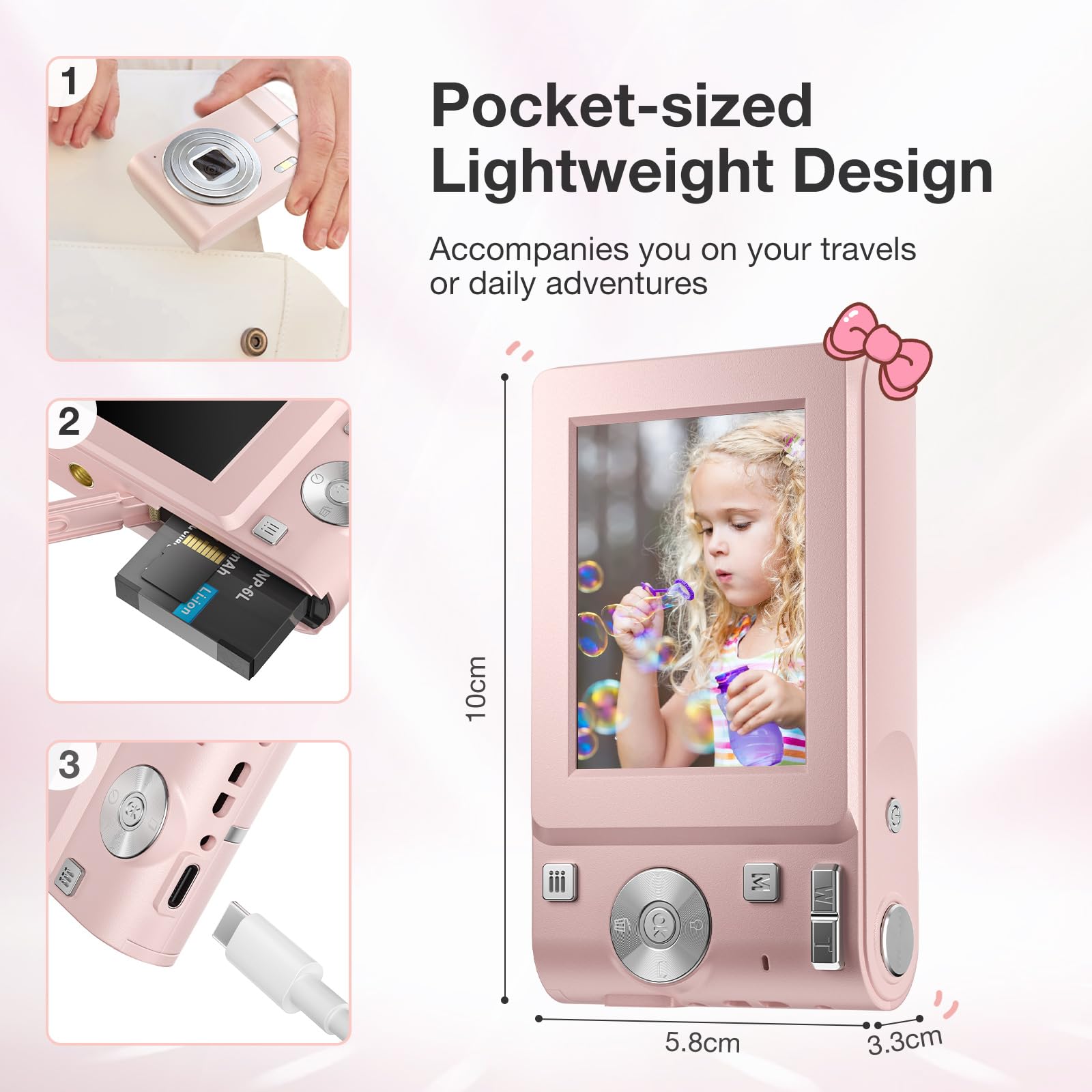 Hlieeosfcn Digital Camera, 1080P FHD 50MP Kids Digital Camera with 32G TF Card, Auto Focus Point timed shooting feature Rechargeable Compact Camera with 16X Digital Zoom Camera - Image 3