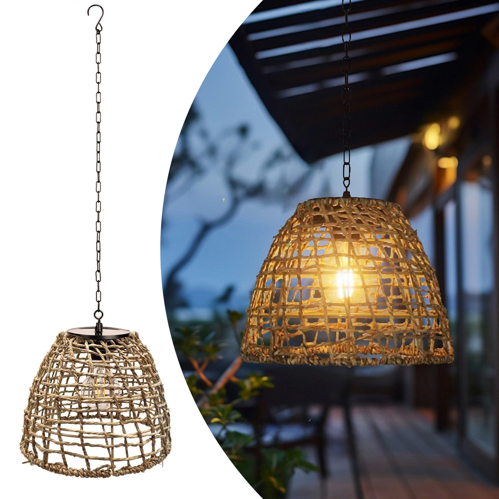 Pearlstar Brown Solar Lamps For Outdoor Hanging Solar Lantern Seagrass Garden Decoration For Outdoors